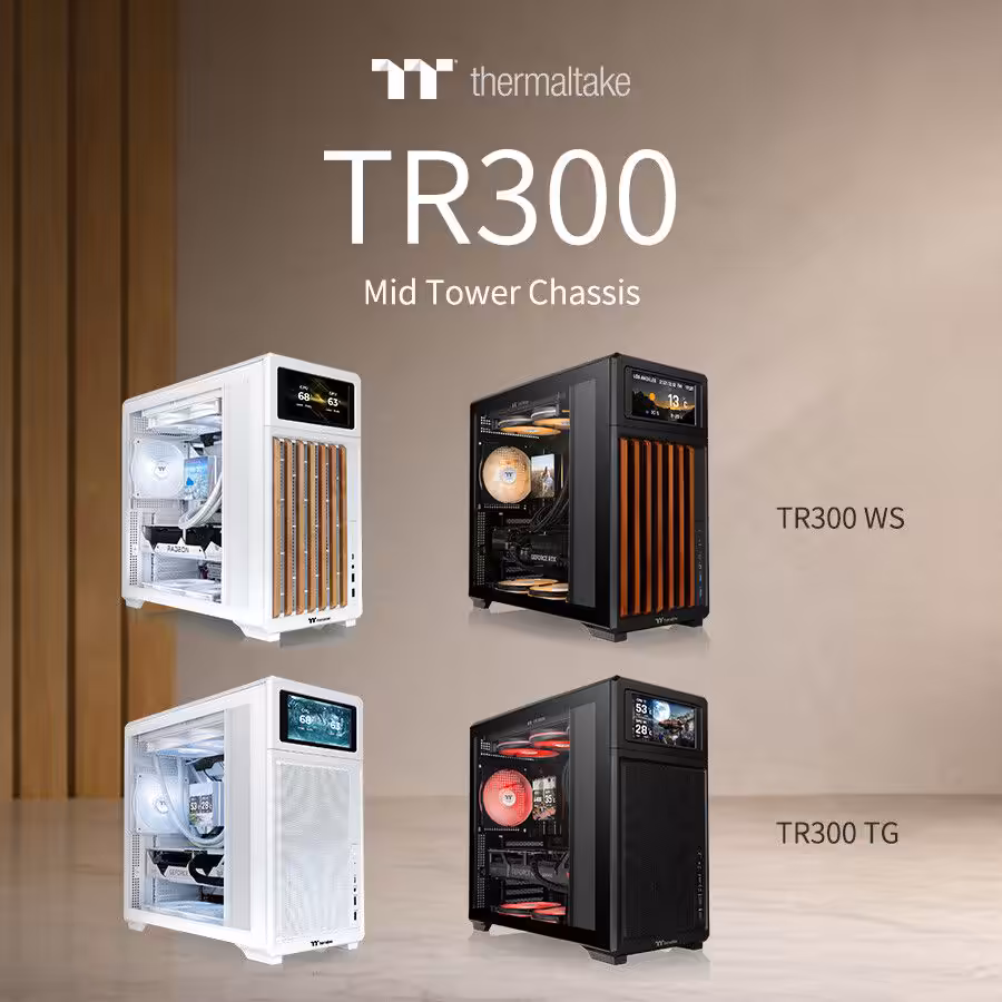 Thermaltake TR300 : mid-tower ATX avec PSU en façade et écran LCD optionnel 2 Variantes du boîtier Thermaltake TR300, modèles TR300 WS et TR300 TG.
