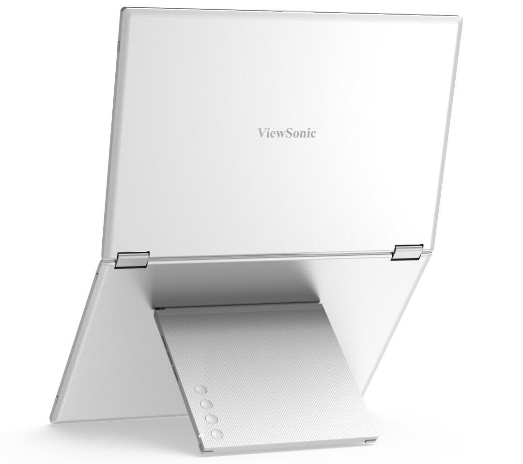 Arrière d'un écran ViewSonic blanc avec support ajustable