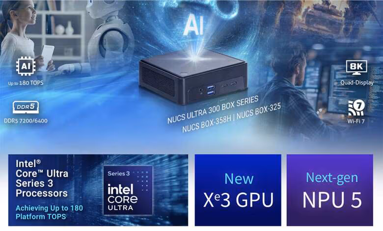 Intel Core Ultra 300 : ASRock aligne quatre NUC Ultra 300 BOX et NUCS BOX, jusqu’à 16 cœurs et USB4 1 ASRock NUC Ultra 300 BOX mini PC