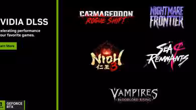 Logo NVIDIA DLSS avec jeux: Nioh 3, Sea of Remnants, Vampires.