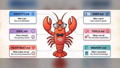 Illustration d'une écrevisse avec des sections identifiées comme IDENTITÉ, UTILISATEUR, OUTILS.
