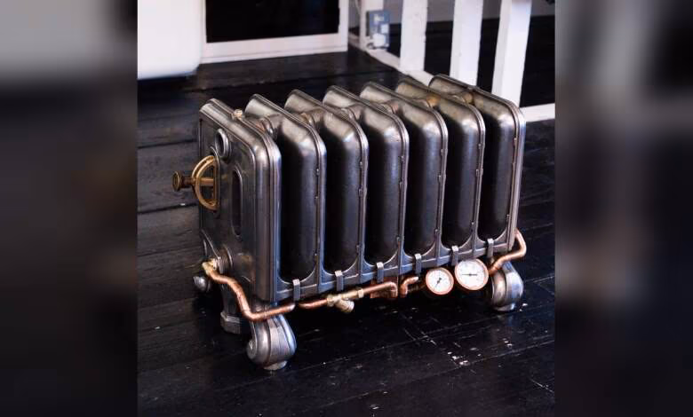 PC watercooled sur radiateur en fonte : Billet_Labs finalise un build de 99 kg et détaille ses perfs 1 Radiateur en fonte, détails cuivre, fond sombre, éclairage studio