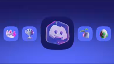 Logo Discord stylisé entouré de divers icônes numériques sur fond violet