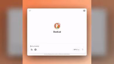 Interface de Duck.ai avec logo et menu de navigation.