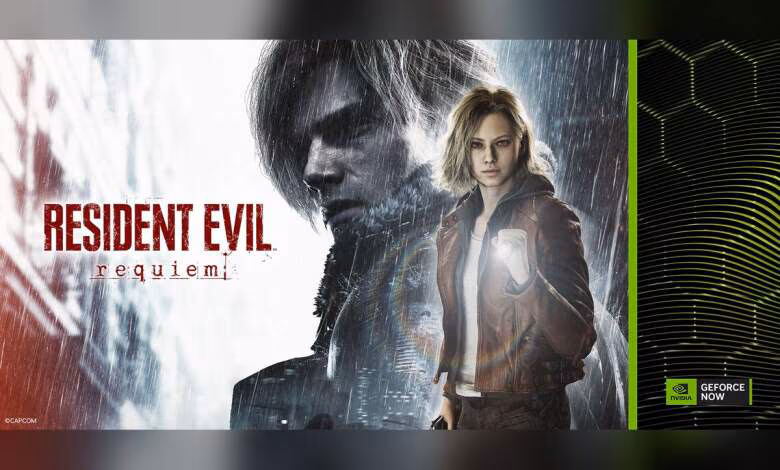 GeForce NOW Ultimate offre Resident Evil: Requiem avec un an d’abonnement 1 Affiche Resident Evil: Requiem avec deux personnages principaux, GeForce NOW