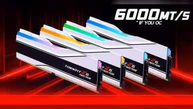 Modules de mémoire G.Skill Trident Z5 RGB avec éclairage coloré, fond rouge intense