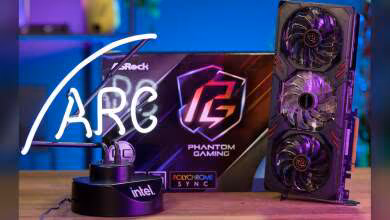 Carte graphique ASRock Phantom Gaming éclairage RGB fond coloré