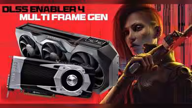 Cartes graphiques AMD et NVIDIA avec arrière-plan rouge vif et personnage cyberpunk