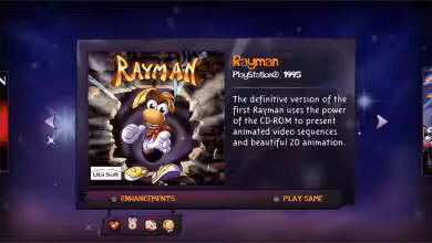 Écran titre du jeu Rayman pour PlayStation, incluant la date 1995