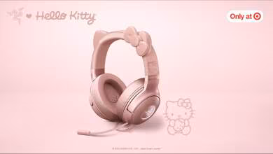 Casque Razer Kraken Kitty V2 Hello Kitty rose avec oreilles et nœud décoratif, exclusivité Target.