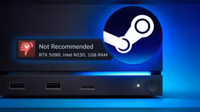 Photo produit console avec éclairage bleu contrasté et icône Steam en surimpression