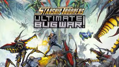 Affiche du jeu Starship Troopers: Ultimate Bug War avec des insectes géants attaquants.