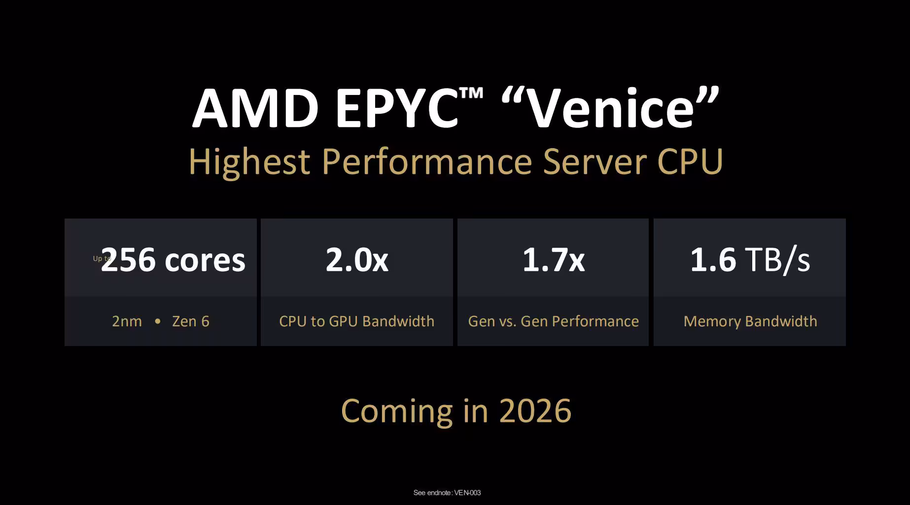 AMD EPYC Venice (Zen 6) déjà aperçu avec DDR5-8000 et jusqu’à 192 cœurs sur Congo, Kenya et Nigeria 4 Capture texte AMD EPYC Venice CPU, sur fond noir, peu contrastée