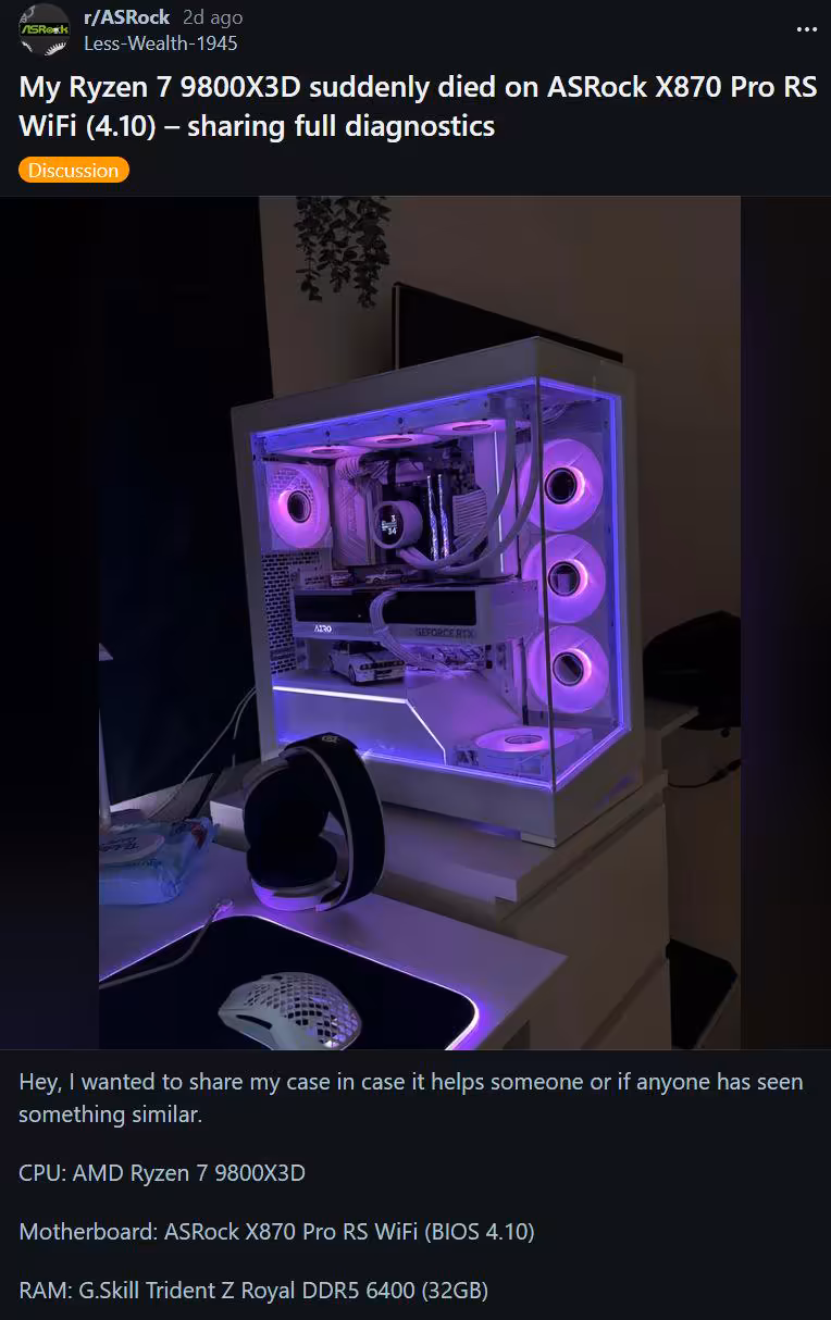 Capture texte Reddit d'un boîtier PC avec éclairage RGB rose