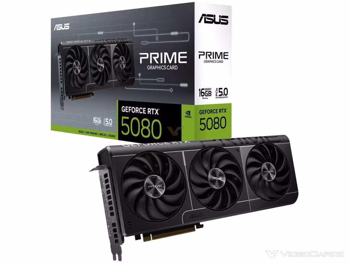Packaging ASUS PRIME RTX 5080 background neutre, carte graphique incluse