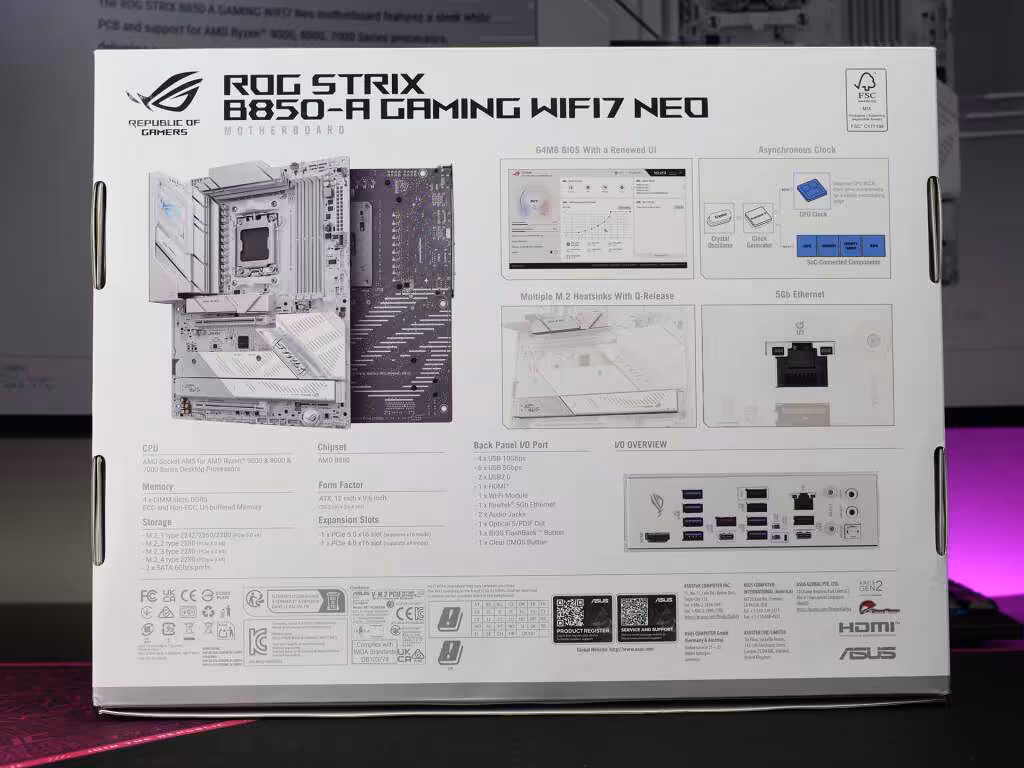box verso asus rog strix b850 a gaming wifi7 neo