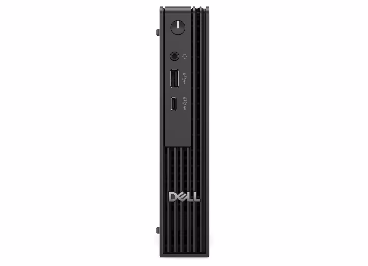 Vue avant Dell Pro 5 Micro avec ports USB et logo Dell fond blanc