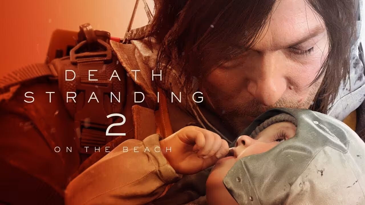 Affiche du jeu vidéo Death Stranding 2 avec personnage et enfant