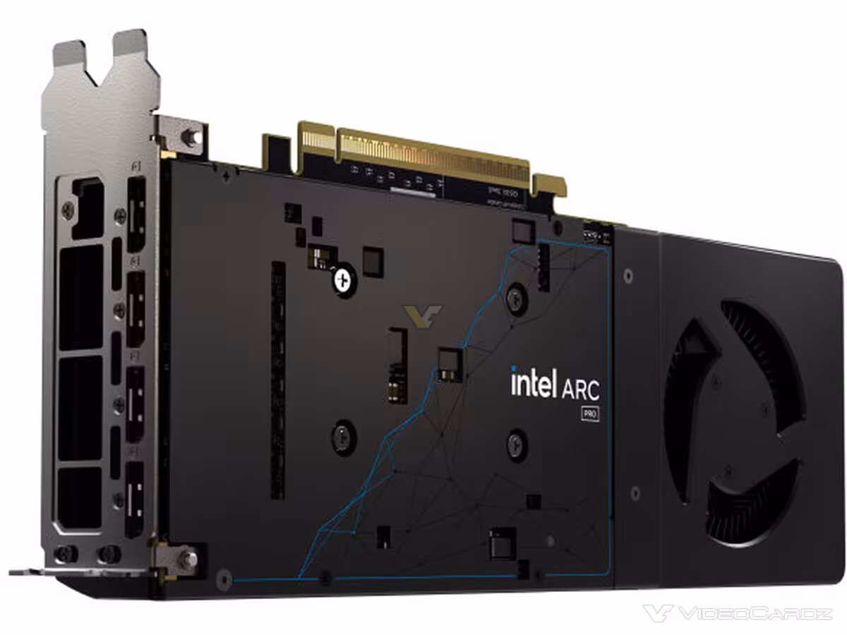 Intel Arc Pro B70 : ARKN rejoint les partenaires, la B60 24 Go déjà listée à 659,99 $ 3 Carte graphique Intel ARC Pro ARKN vue arrière montrant les connecteurs.