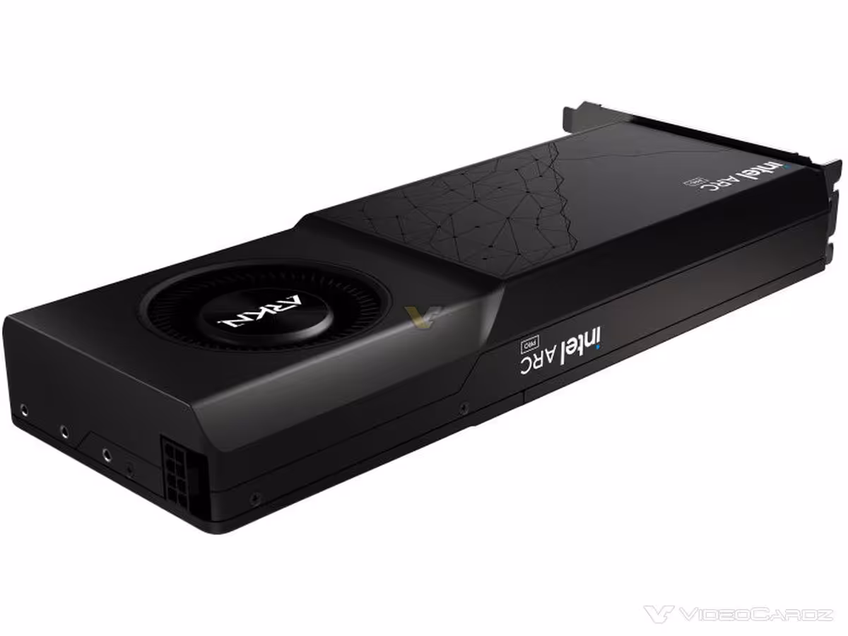 Intel Arc Pro B70 : ARKN rejoint les partenaires, la B60 24 Go déjà listée à 659,99 $ 4 Carte graphique Intel ARC Pro ARKN vue en angle avec logo ARKN visible.
