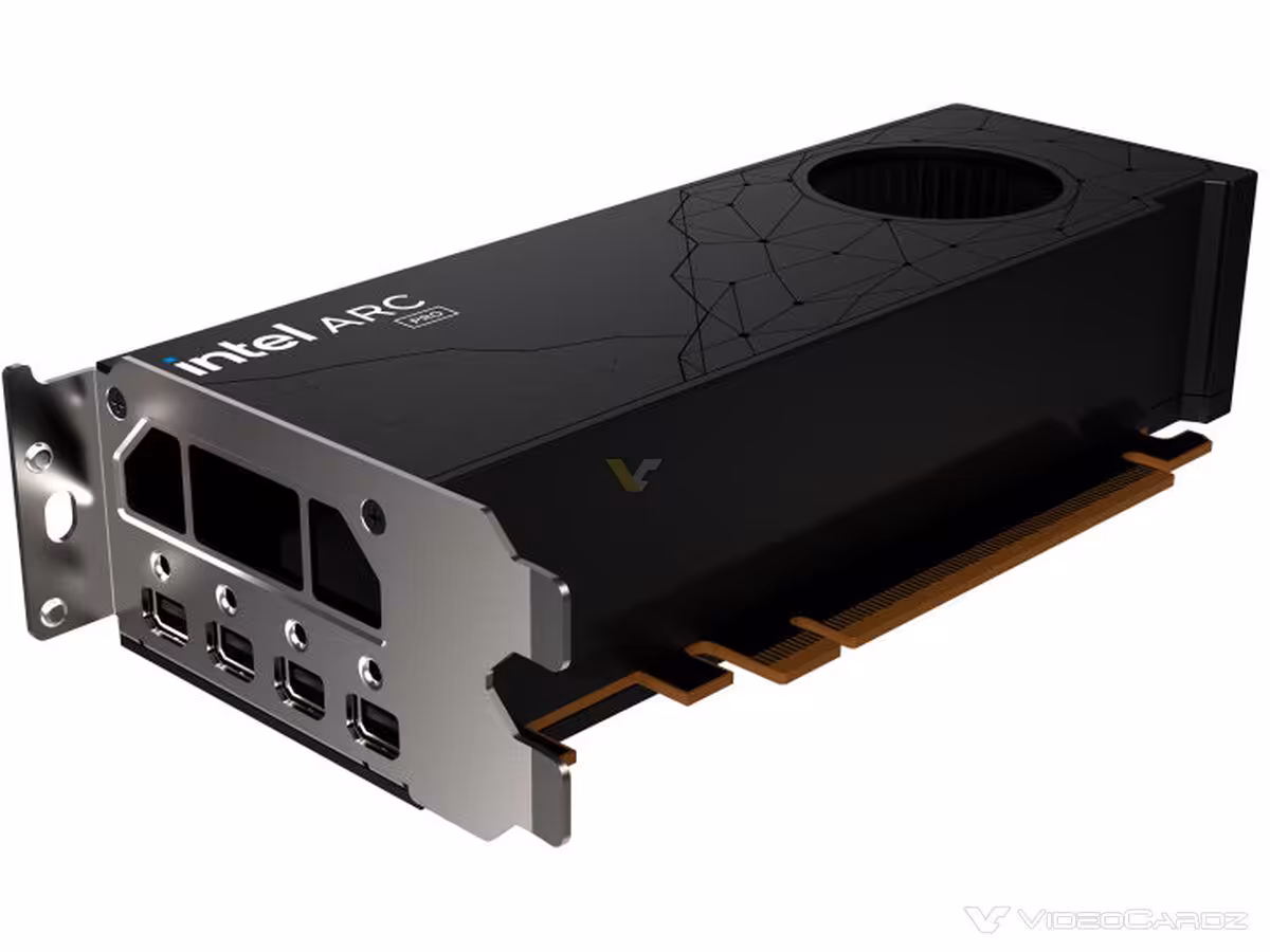 Intel Arc Pro B70 : ARKN rejoint les partenaires, la B60 24 Go déjà listée à 659,99 $ 5 Carte graphique Intel ARC Pro ARKN montrant ports vidéo à l'arrière.