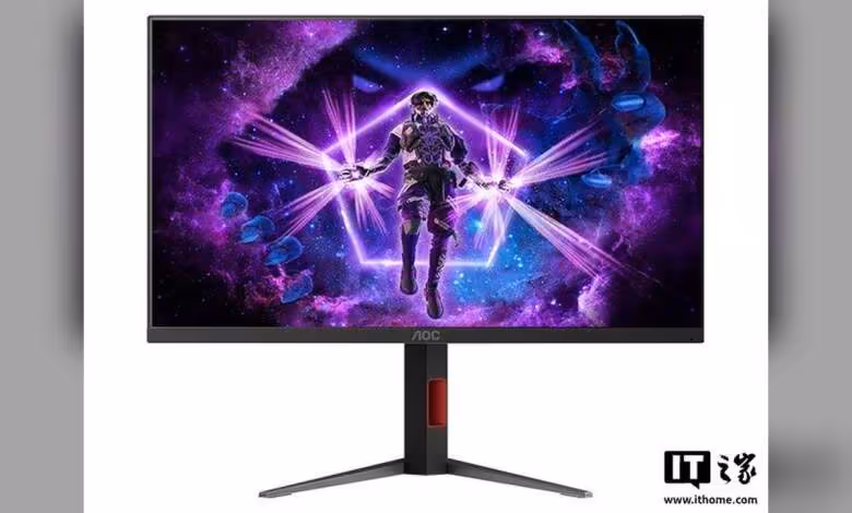 AOC Q27G20SM : écran gaming 27" 1440p 320 Hz avec Mini LED 1 152 zones 1 Écran AOC Q27G20SM affichant un design futuriste avec images de jeu.
