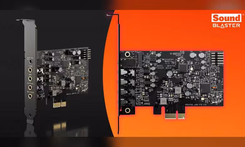 Sound Blaster Audigy FX Pro : nouvelle carte PCIe 32-bit/384 kHz, 7.1 et ampli casque à 69,99 € 1 Cartes son Sound Blaster FX Pro avec contrastes orange et noir, positionnement dynamique.