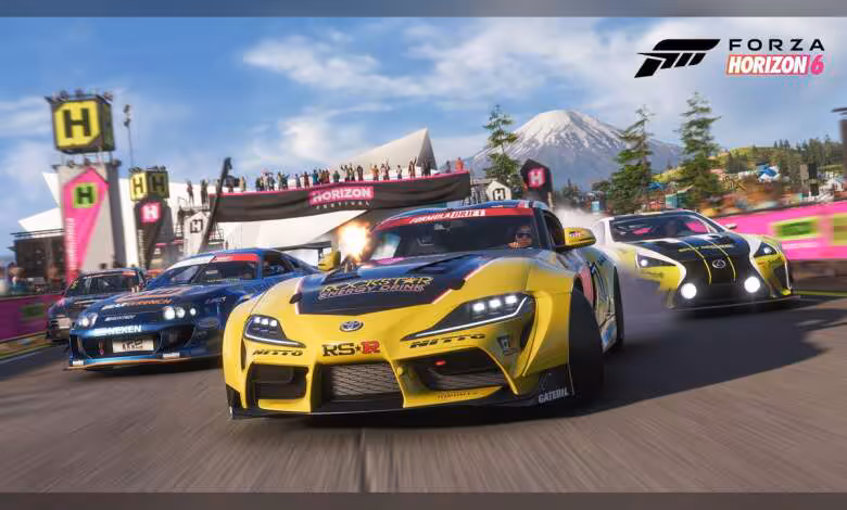 Forza Horizon 6 PC : configurations requises, RT Extrême en 4K sur RTX 5070 Ti et support Steam Deck 1 Course de voitures Forza Horizon 6, voitures sport colorées, couleurs vives, fond dynamique