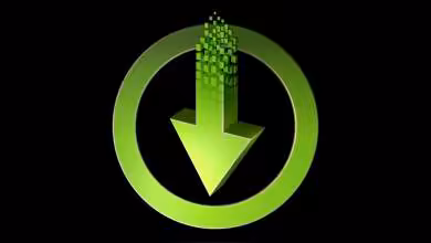 Logo NVIDIA vert avec flèche de téléchargement vers le bas au centre.
