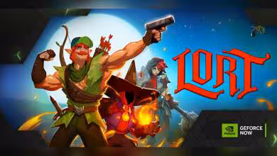 Illustration du jeu LCRT avec des personnages armés et logo NVIDIA GeForce NOW