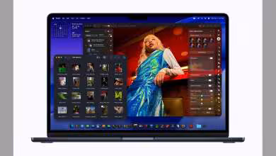 MacBook Air affichant une interface utilisateur et l'édition de photos.