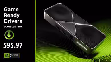 Carte graphique NVIDIA GeForce avec design noir, texte "Game Ready Drivers" en vert et logo NVIDIA.