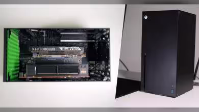 Intérieur Xbox Series X modifié avec RTX 5060, fond noir et vert, haute visibilité