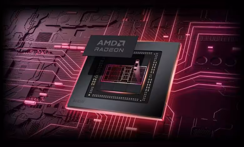 RDNA 4m : AMD publie le firmware GFX11.7 pour Linux avant les APU Medusa Point 1 Circuit imprimé d'un processeur AMD Radeon sur fond techno rose