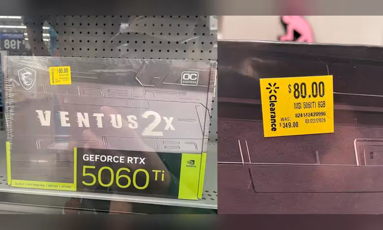 GeForce RTX 5060 Ti étiquetée à 80 $ chez Walmart : erreur locale, jackpot pour un client 1 Carte graphique MSI Ventus 2X GeForce RTX 5060 Ti avec étiquette de prix en promotion de Walmart.