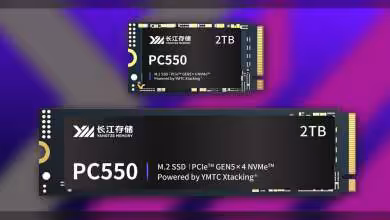 YMTC PC550 SSD M.2 2TB sur fond coloré avec contrastes et détails nets
