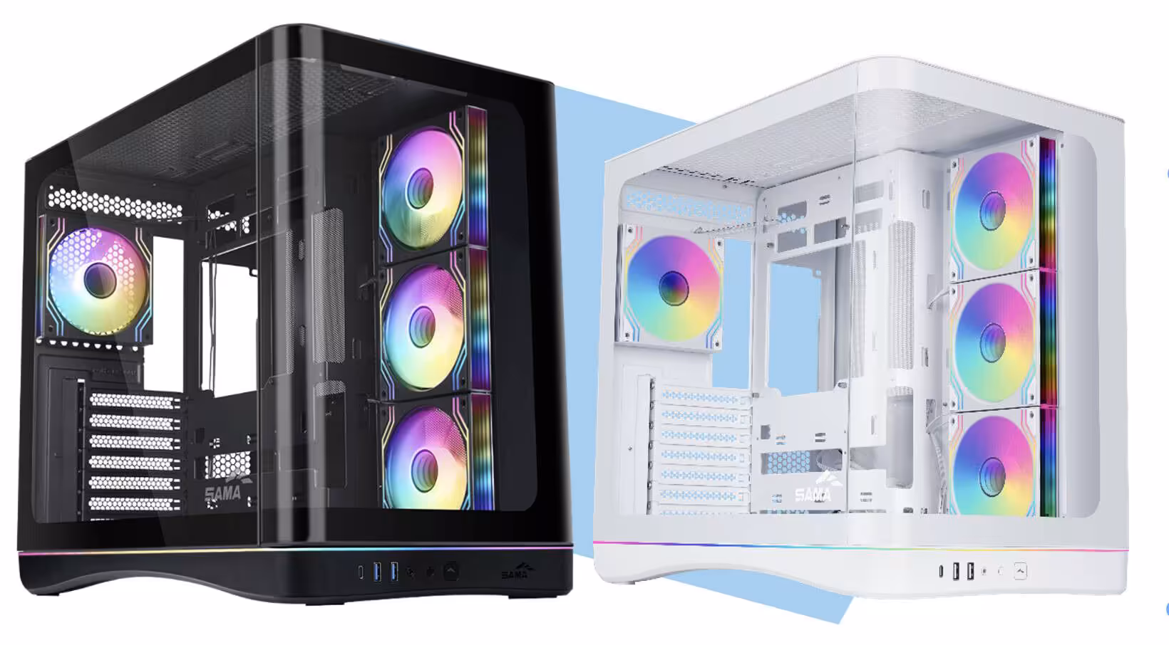 Boîtiers SAMA V62 noir et blanc avec ventilateurs RGB en façade