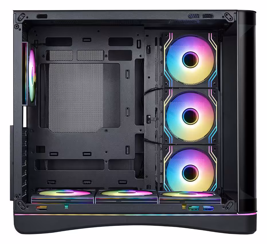 Vue latérale interne du boîtier SAMA V62 noir avec ventilateurs RGB