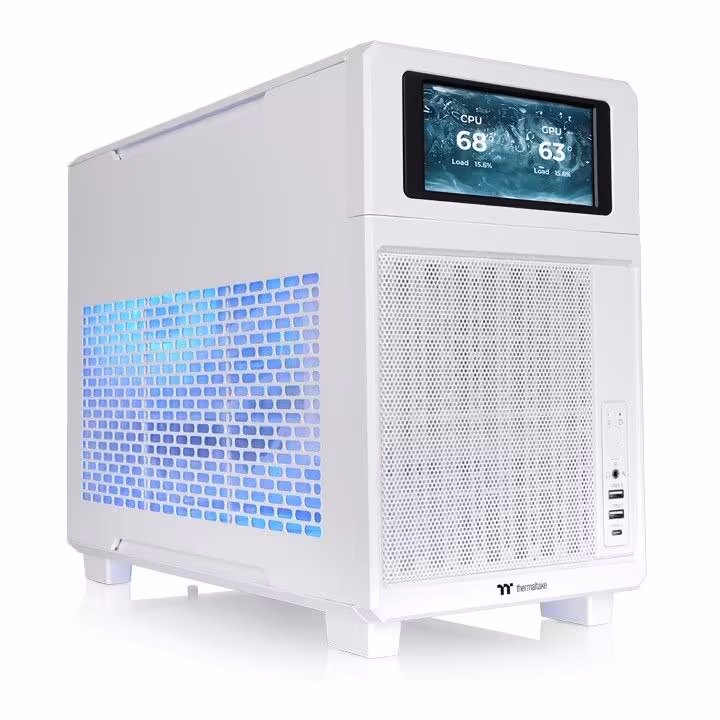 Châssis Thermaltake TR200 Snow blanc avec panneau avant et écran numérique