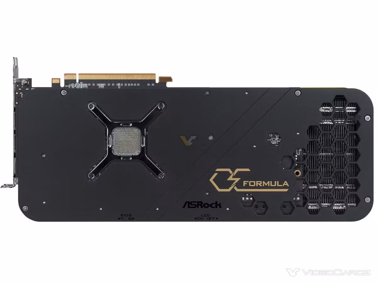 Dos de la carte graphique ASRock RX 6950 XT noir détails dorés