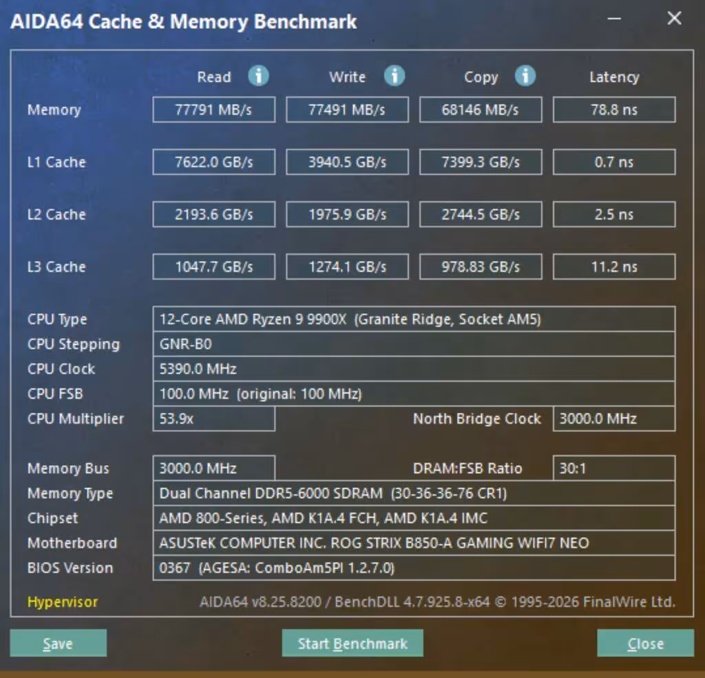 AIDA64 Cache et Mémoire DDR5