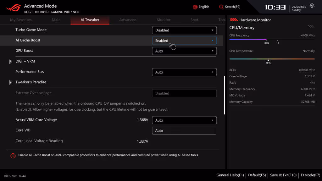 ai cache boost bios