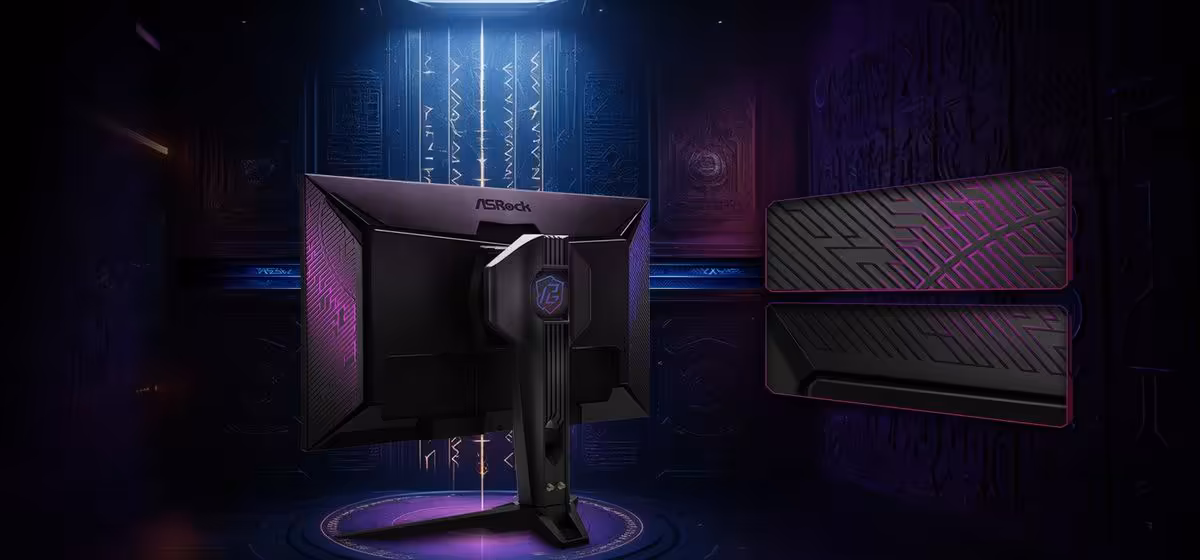 ASRock PG27QFW2A : un écran QHD Fast IPS qui grimpe à 400 Hz pour l'esport 3 Vue arrière de l'écran ASRock PG27QFW2A avec design noir et éclairage violet.
