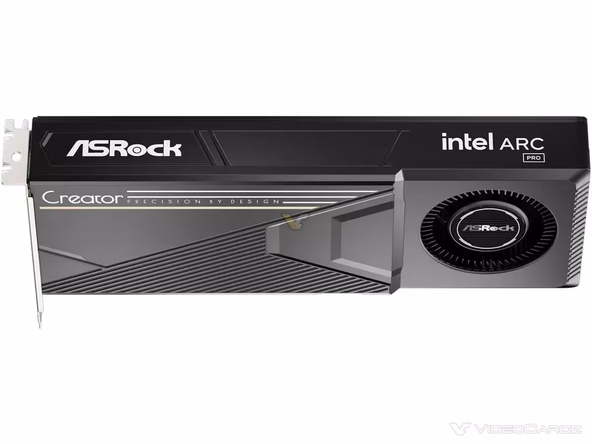 Carte graphique ASRock Intel Arc Pro avec design noir et ventilateur latéral