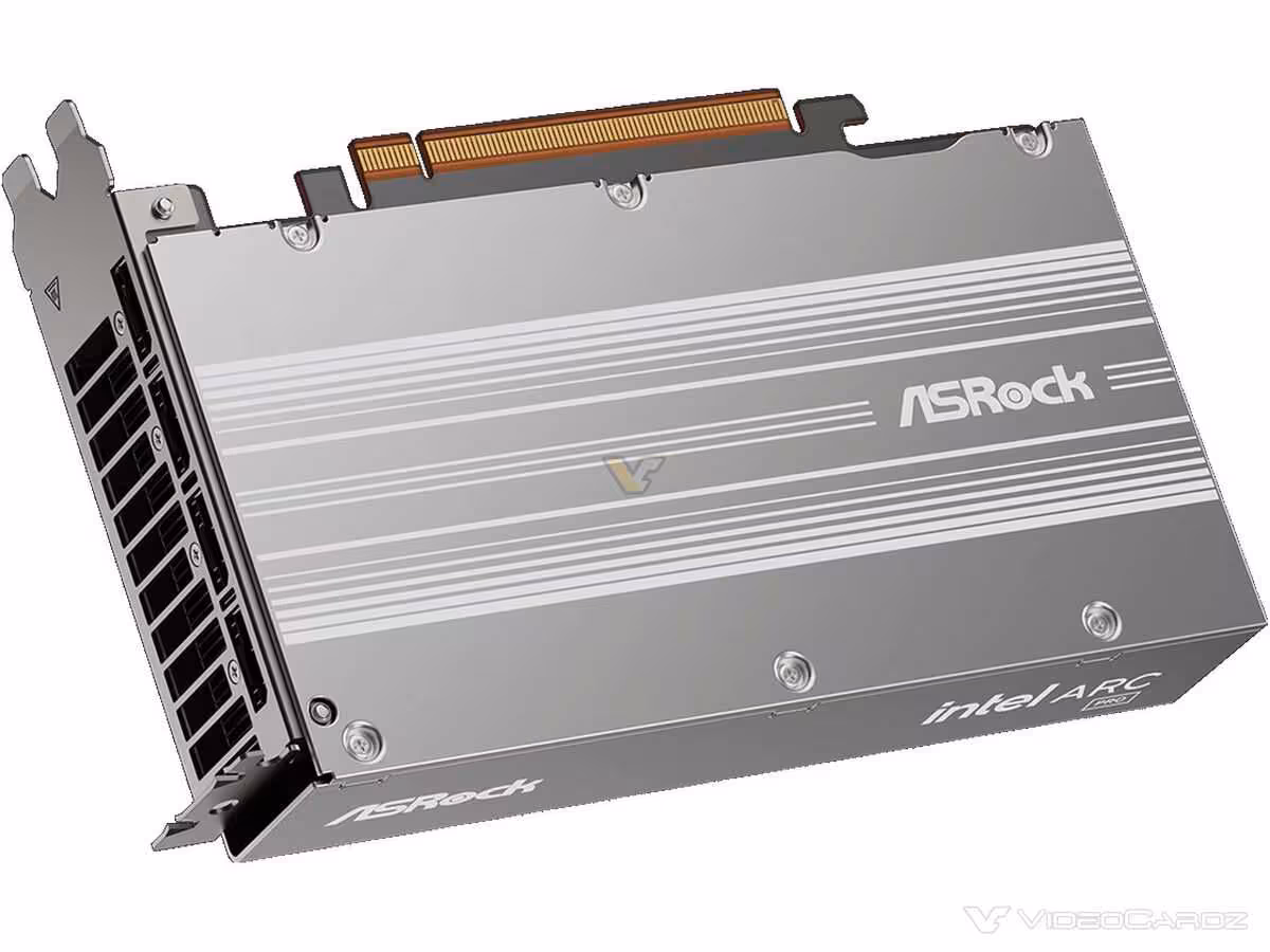 Carte graphique ASRock Intel Arc Pro, design gris argenté, ports visibles