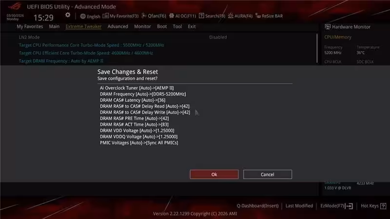 AEMP III : ASUS améliore le mélange de DDR5 JEDEC sur cartes mères Intel Z890 et B860 5 Interface sauvegarde et réinitialisation BIOS ASUS, texte blanc sur fond sombre La deuxième image, bien qu'étant une capture,