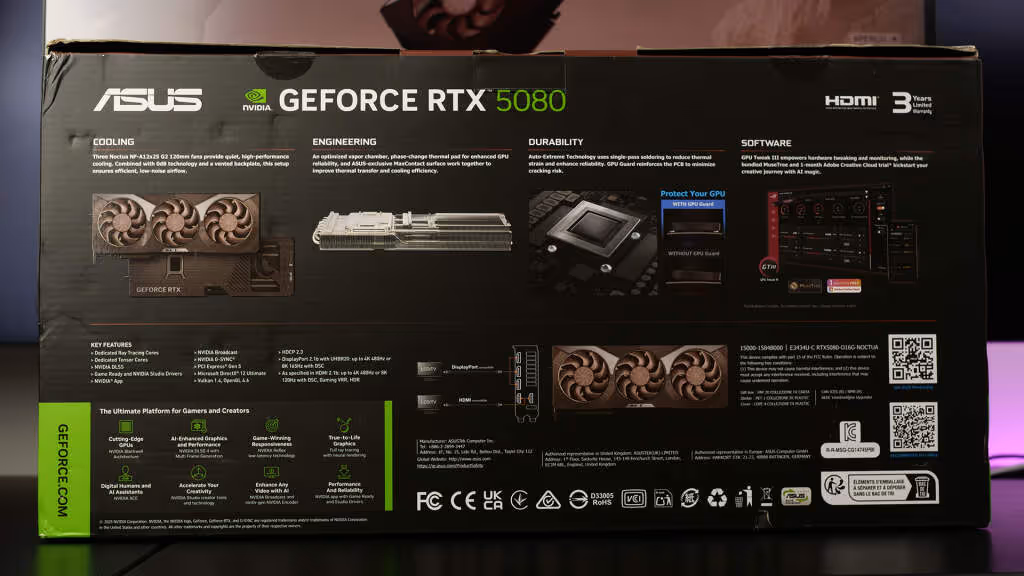 asus geforce rtx 5080 noctua edition box verso