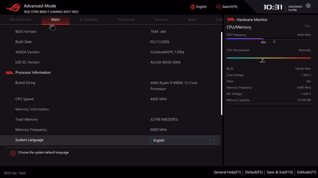 bios rog strix b850 f gaming wifi7 neo mode avancé