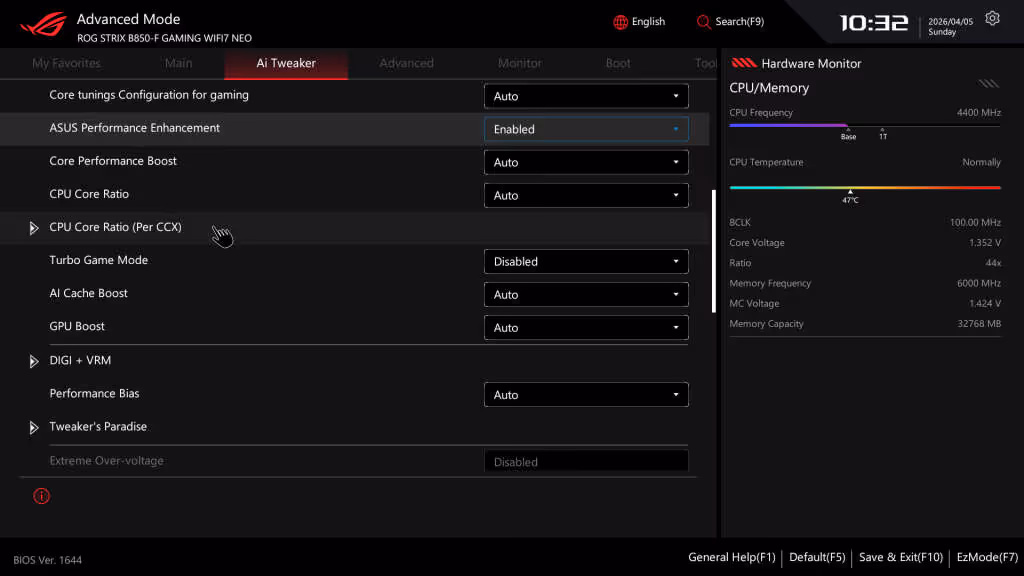 bios rog strix b850 f gaming wifi7 neo voltage tunning