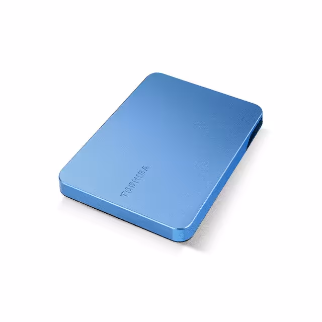 Disque dur externe Toshiba Canvio Flex bleu en vue de dessus.